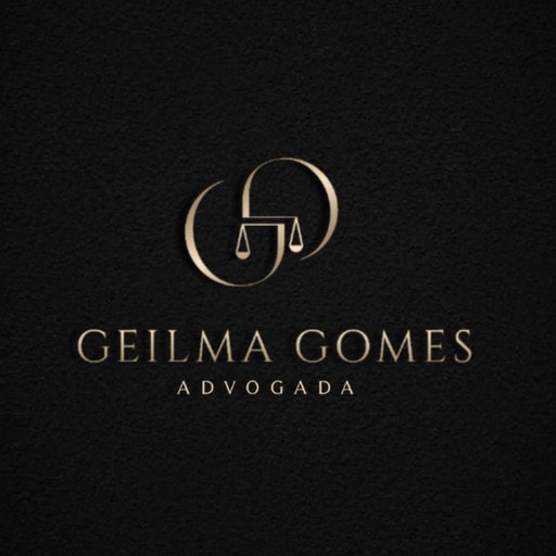 Monograma GG dourado com a balança da justiça, logotipo da Dra. Geilma Gomes